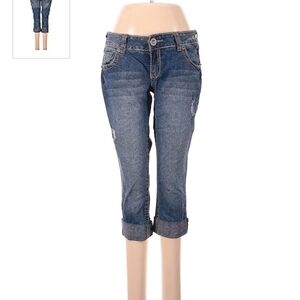 Amethyst Cuffed Blue Denim Capri Jeans Juniors Size 9 Medium Wash Modest EUC